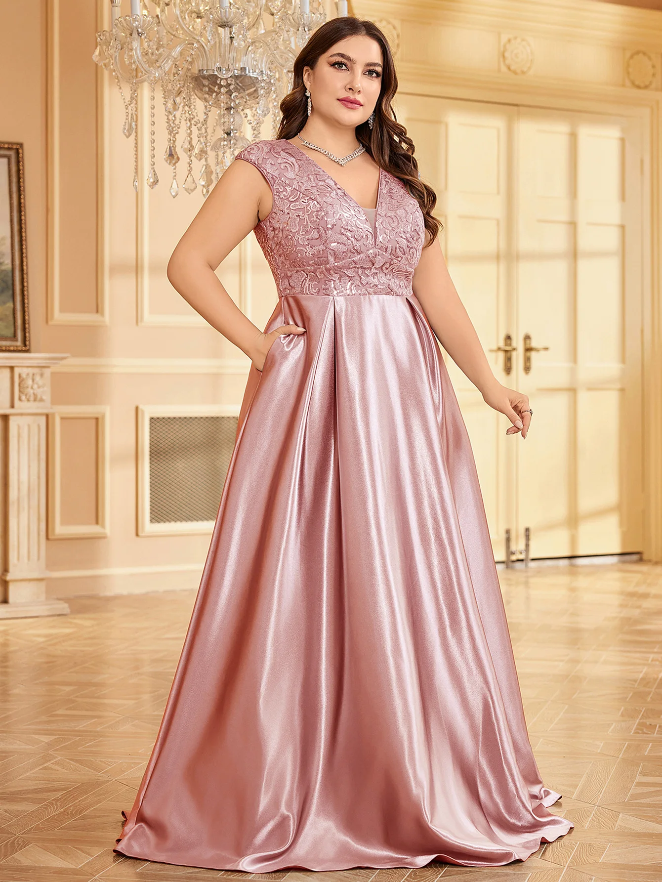 Gaun Bridesmaid Rose Gold Long Dress Bridesmaid LY2483D Plus Size