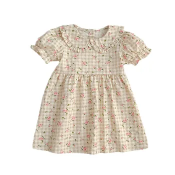 Summer New Baby Short Sleeve Baby Rompers Plaid Small Floral Girls Dress Sisters Outfit