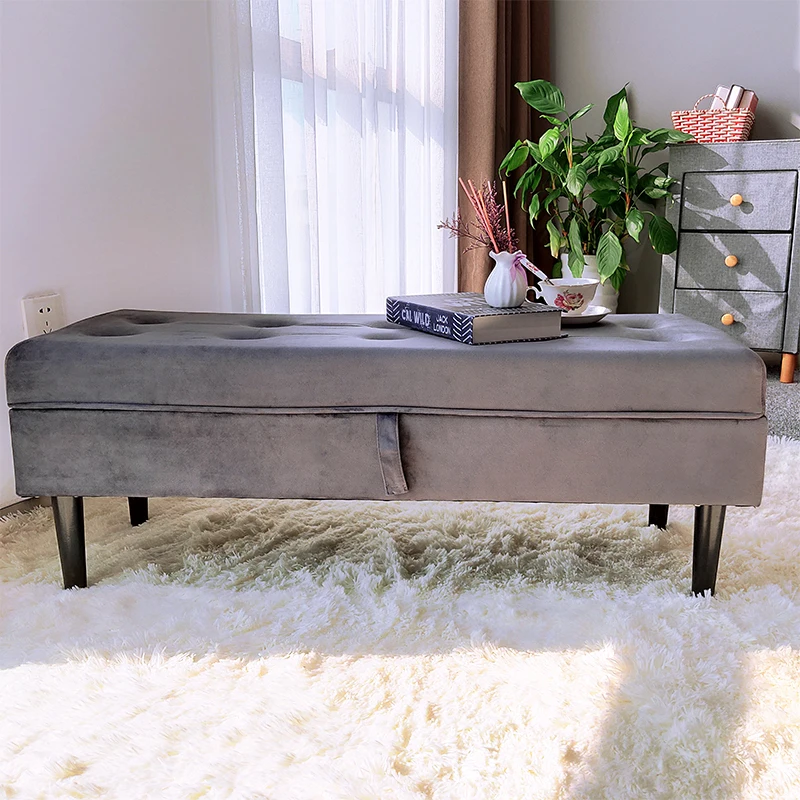 Customized Factory Wholesale Ottoman Bench Bedroom Design Velvet Storage Bench Ottoman Upholstered Bed End Stool Piano Stool