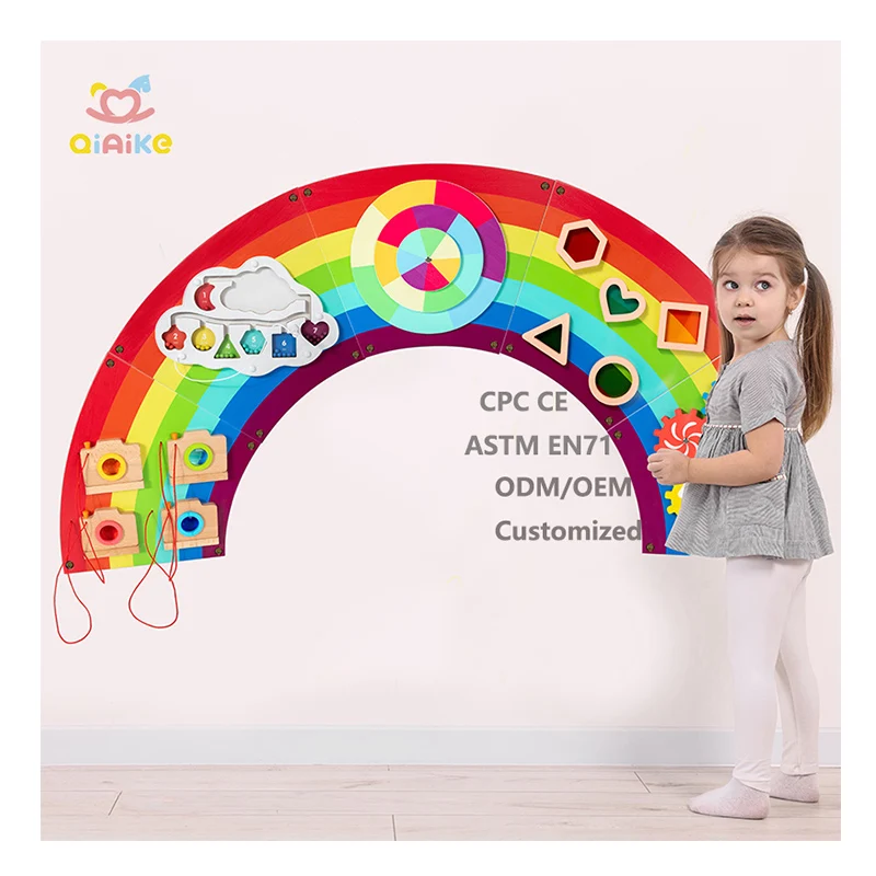 CE CPC Unisex Wood Sensory Learning Activity Wall Panel Rainbow Montessori Busy Board for Kids Playroom & Children's Daycare MDF