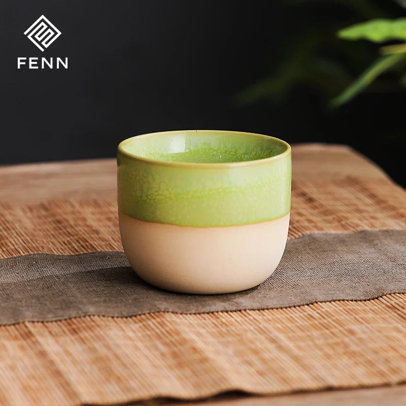 FENN Bulk Fine Porcelain Fancy Tea Cup / Wholesale Tea Cup Stoneware Coffee Mug Green Glazed Ceramic Cup Sublimation for Tea