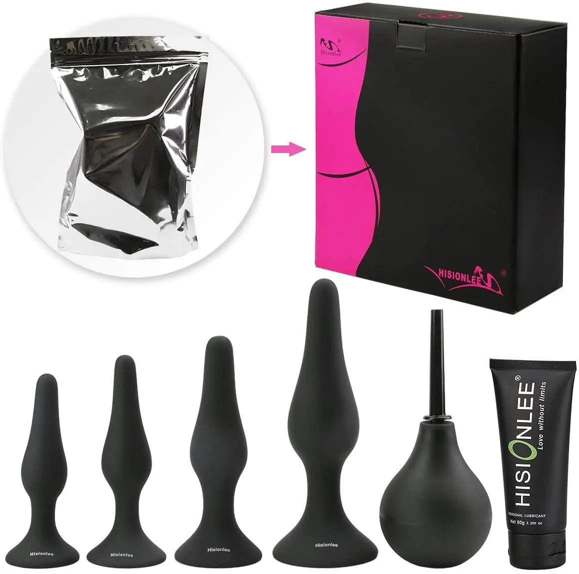 Silicone Butt Plug Set 4 Size with Enema Bulb and 60ml Lube 4pc Sex Anal Plug Kit Anal Toys with Anal Douche Silicone Butt Plug Set 4 Size with Enema Bulb and 60ml Lube 4pc Sex Anal Plug Kit Anal Toys with Anal Douche