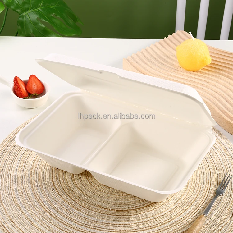 Disposable Sugarcane Bagasse Lunch Box 1000ml Eco Friendly ...