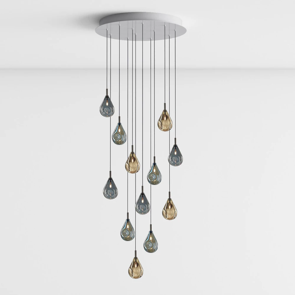 Modern Design Spiral Staircase Square Round Rectangle Chandelier Hanging Warm/white Pendant Lamp For Villa stairs Staircase