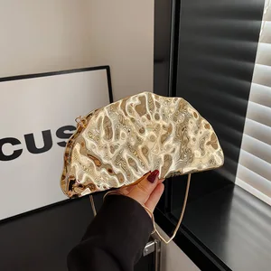 2026 New Fan Shaped Women's Crossbody Bag Shiny Crinkled Patent Acrylic Handbag with Chain Strap Shoulder Bag for Evening Party