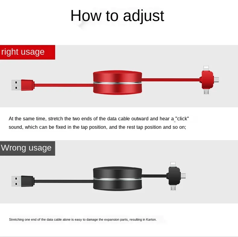 The New Threeinone Data Cable Scalable Triple Phone Charger Charging