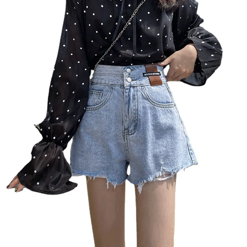 Pantalones Cortos Vaqueros Con Agujeros Rasgados Para Mujer,Veraniegos,Versátiles,De  Cintura Alta,Holgados,Con Borde De Pelo Y Pierna Ancha,2021 - Buy Jeans  Mujer,Denim Pantalones Cortos,Ancho De La Pierna De Pelo Borde Denim Shorts  Mujer Product
