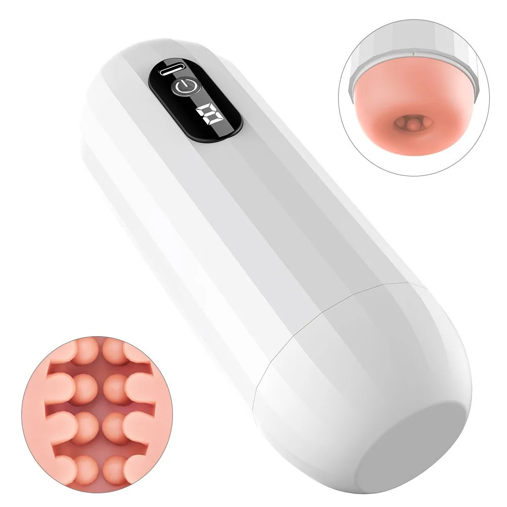 7 Frequencies Transparent Male Masturbator Cup Soft Pussy Vagina Sex Toys TPE Endurance Exercise Tool with Vibration Feature