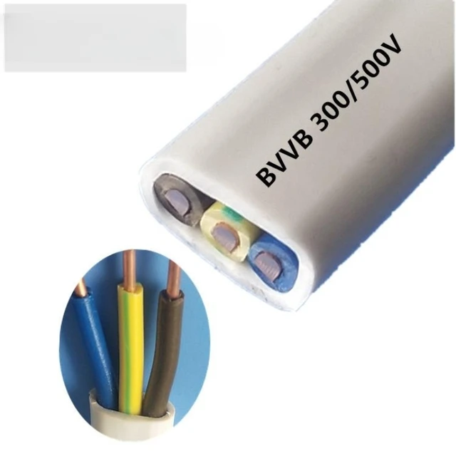 White 3 core Copper Wire And Cable Bvvb 3 core 0.5/0.75/1.0/1.5Mm power cables And Wire electric wire