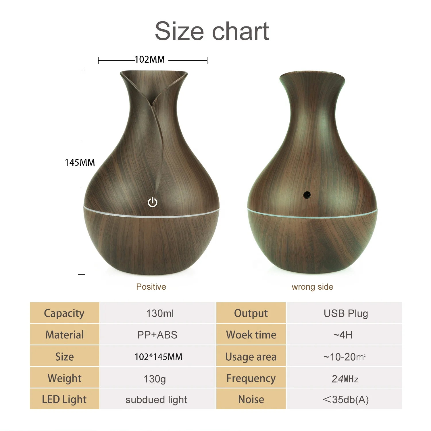 Hot Sale 130ml Mini USB Humidifier Wood Grain Touch Sensor Switch  LED Light Cotton Stick  Essential Oil Aroma  Diffuser