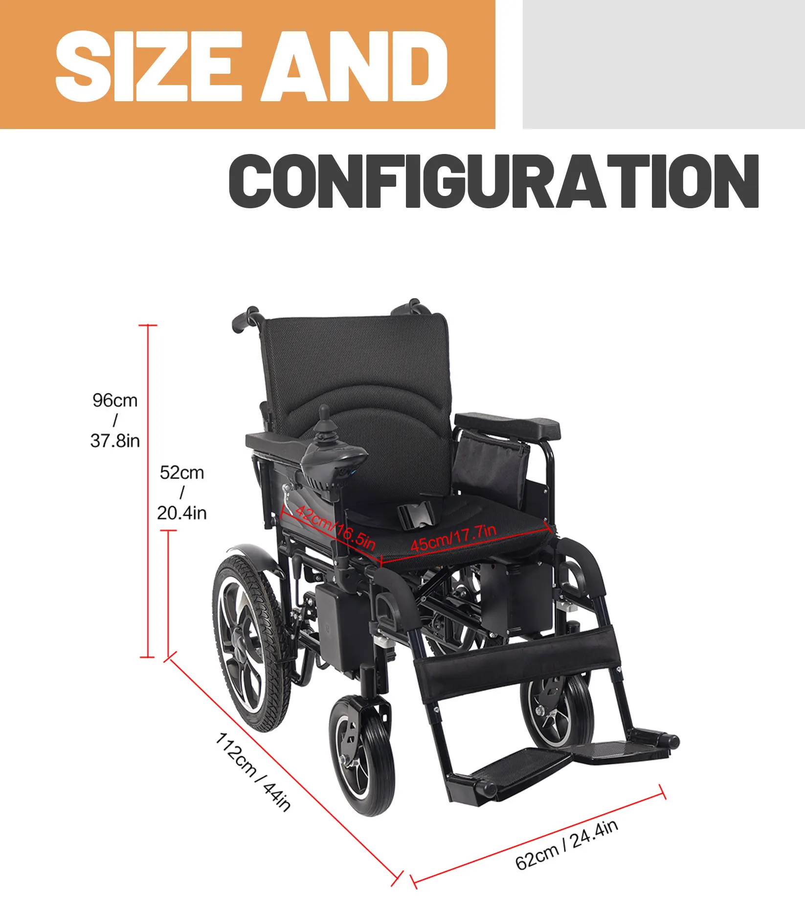 12-Inch Powerful Manual Remote Control Big Wheel Electric Wheelchair Used Aged Care Segway Ramps Rehabilitation 50151-L227