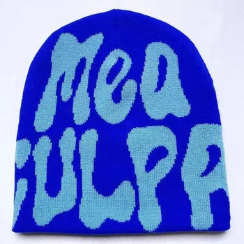 Wholesale Stock Custom Graphic Design Printed Jacquard Woven Knitted Streetwear Beanies Caps Skully Hat Y2K Reversible Beanie