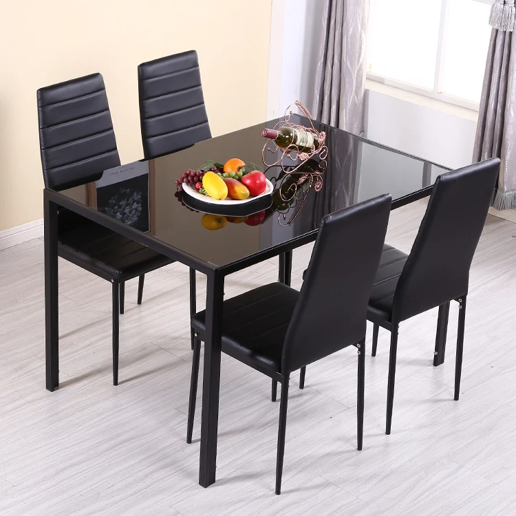 High Quality Black Glass Top Modern Luxury 4 6 Seater Dining Room Furniture Sets Italian Dining Table