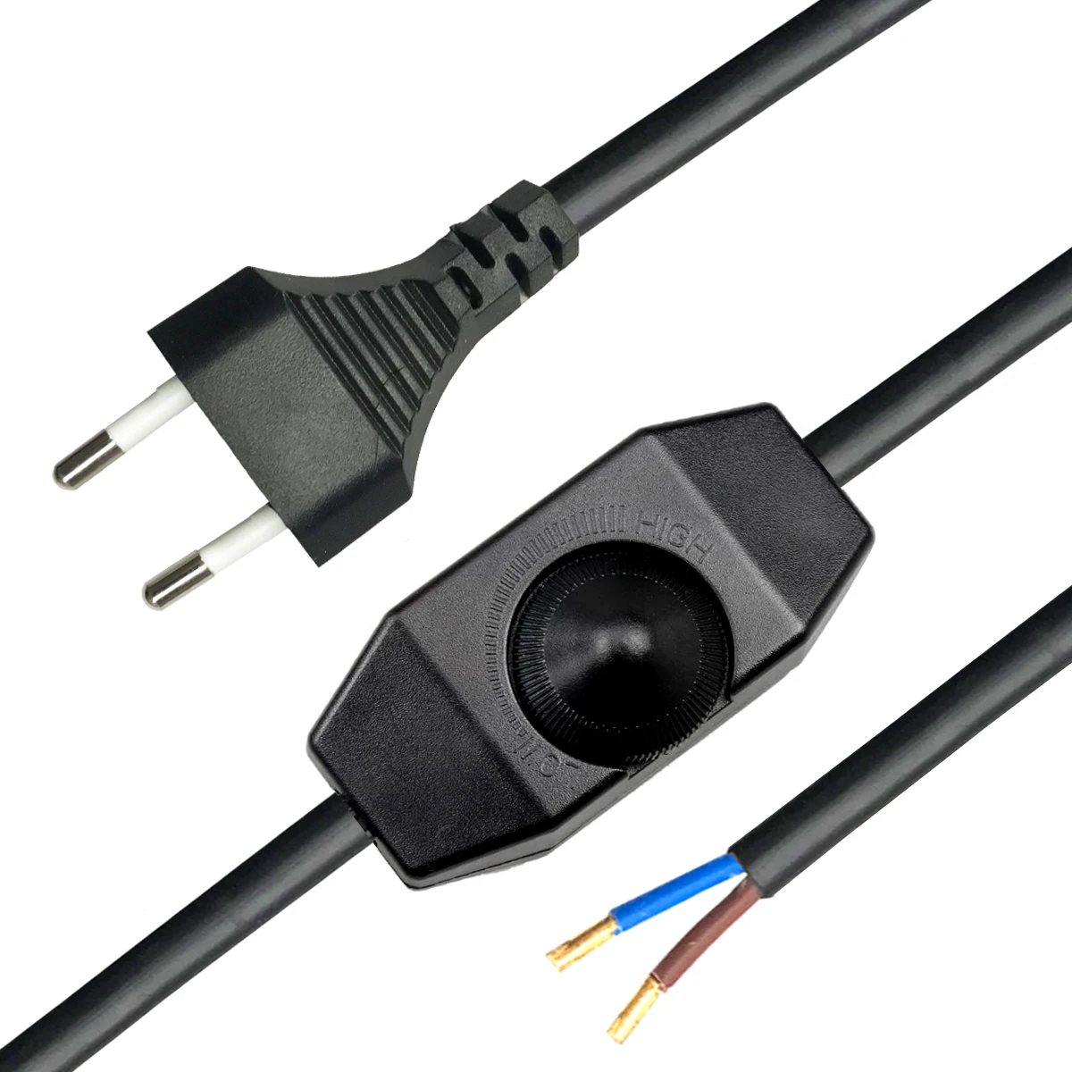 EU 2 Pin Lamp Cord With Rotary Switch Plug 2m Dimmer Switch Extension Cords With Knob  Stripped Ends Ready for DIY Light Wiring