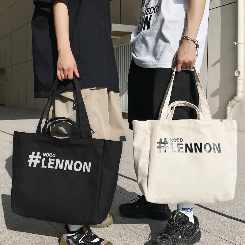 Personalized Customization One Shoulder Black Color Canvas Bags Logo