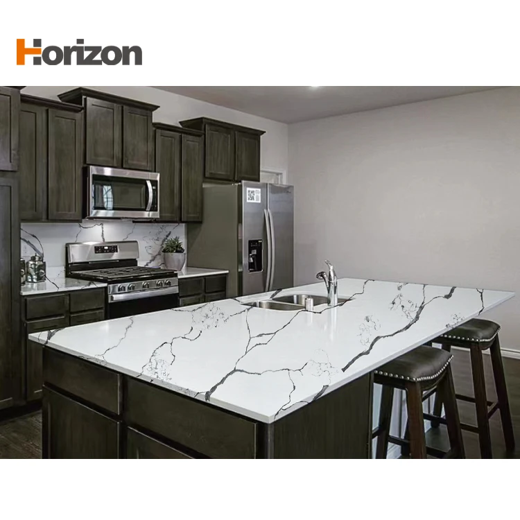 Horizon Artificial Low Silica Stone Quartz Slab Kitchen Counter Top Quartz Stone for Corner Cabinet Quartz Stone Slab Countertop