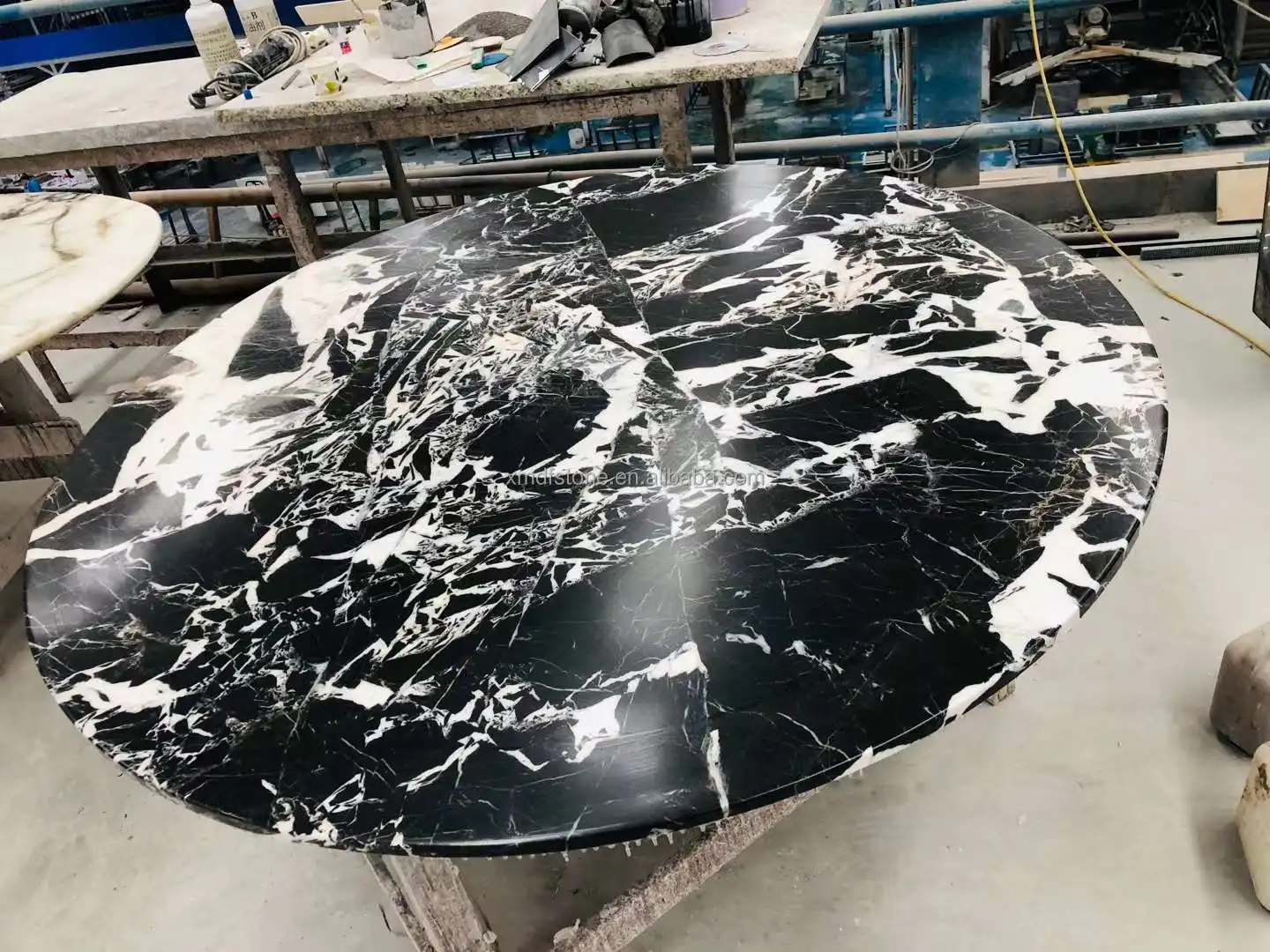 Modern Italian Natural Stone Travertine Dining Table Round Marble Table