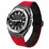 Sandblast Black Case + Carbon Fiber Buckle Red Nylon Strap