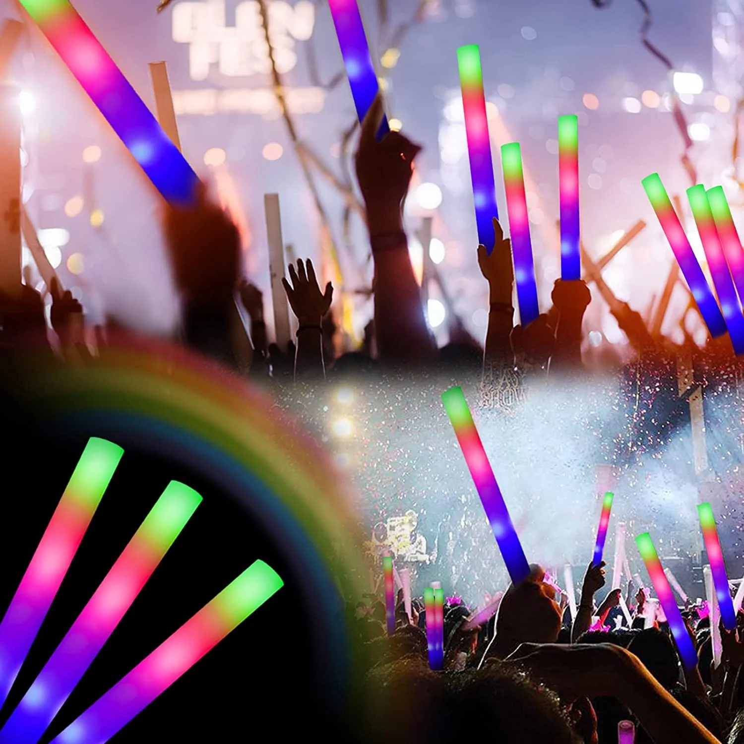 Lot 40cm Light Up Foam Sticks LED Wands Batons DJ Party Flashing Glow Cheer  Tube