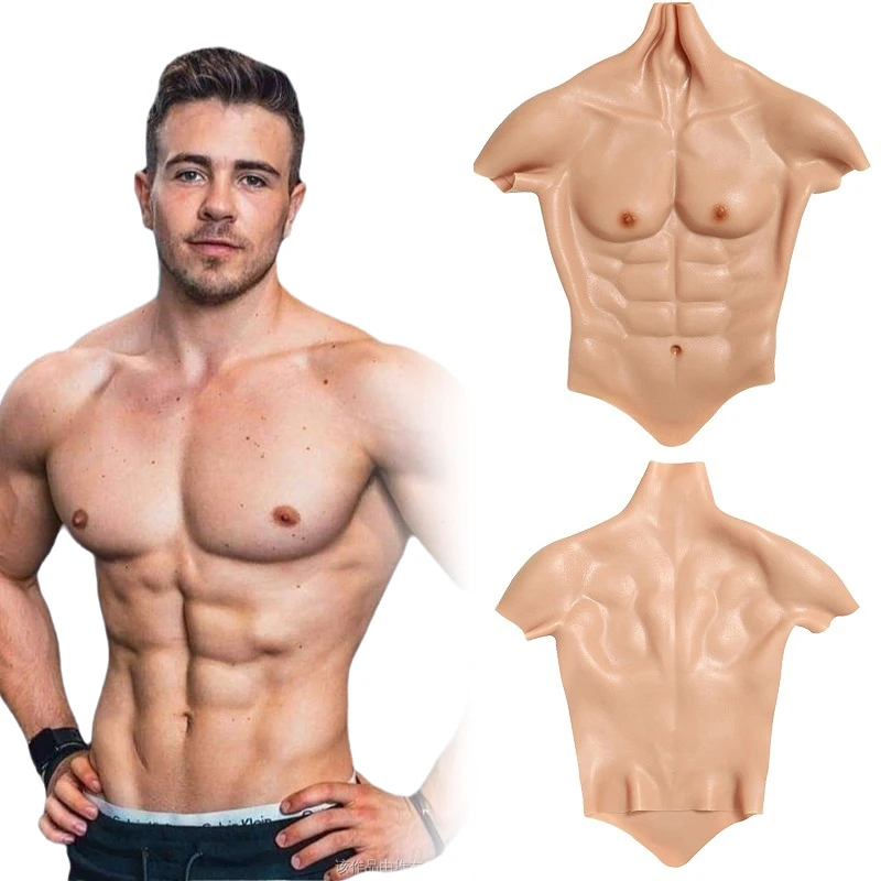 Provide Sample Cosplay Artificial Simulation Men Body Shaper Fake Muscle Shirt Silicon Muscle Suit Costume Silicone Breast