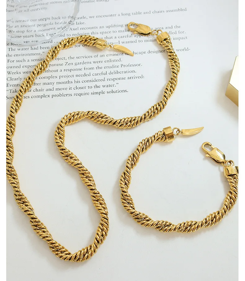 Ins Chunky 18k Gold Plated Thick Rope Chain Necklace Stainless Steel Twist Chain Necklace 6000