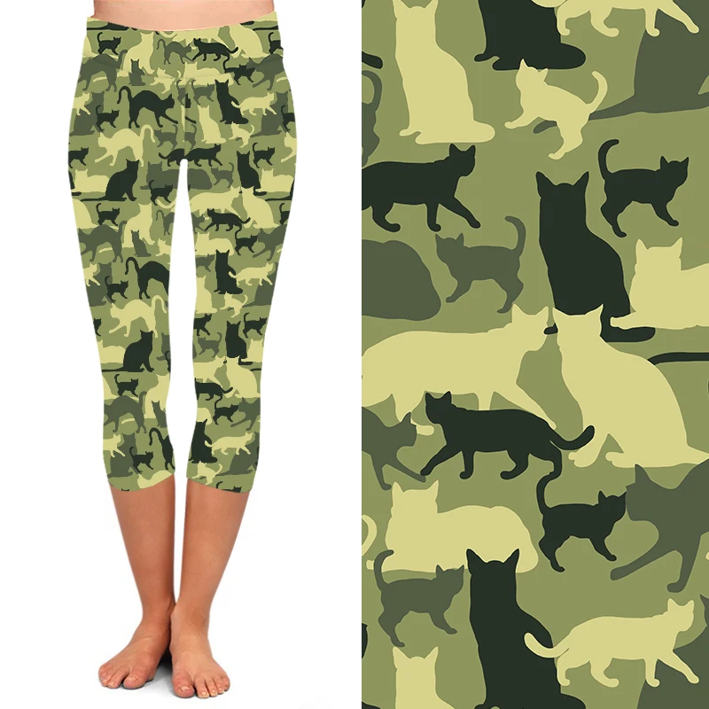 Soft Yoga Waist Cat Camo Printed 
