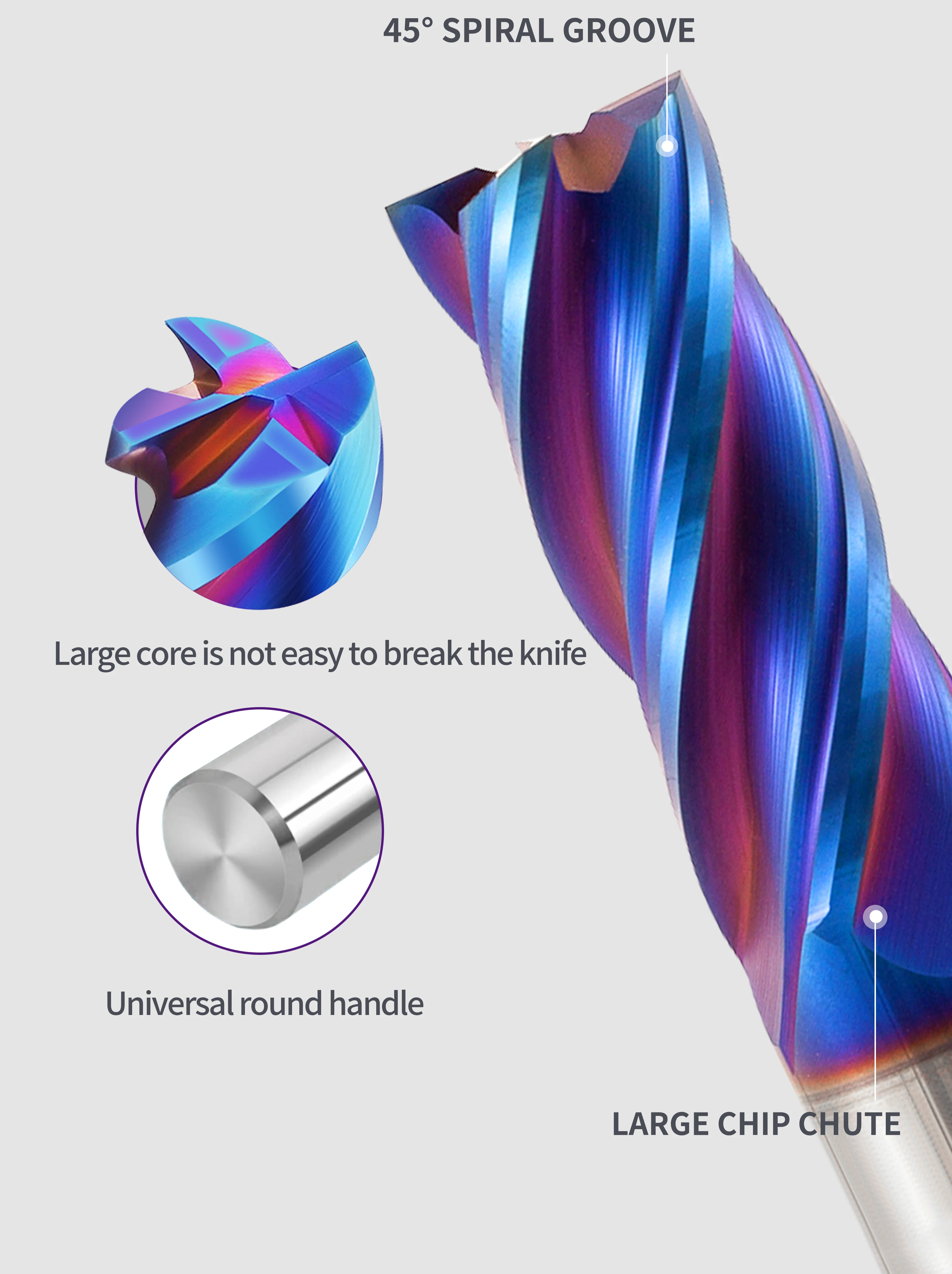 65 Degree Tungsten Steel Milling Cutter 4edge Blue Nano Coated Carbide