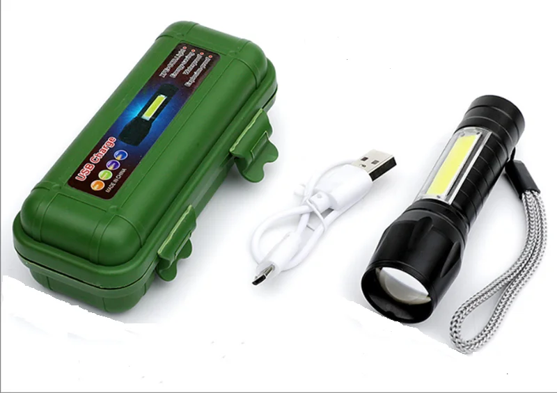 Super Bright Zoom LED Q5 T6 Torch Light With Side COB Light Aluminum Waterproof night light USB Rechargeable Led Flashlight