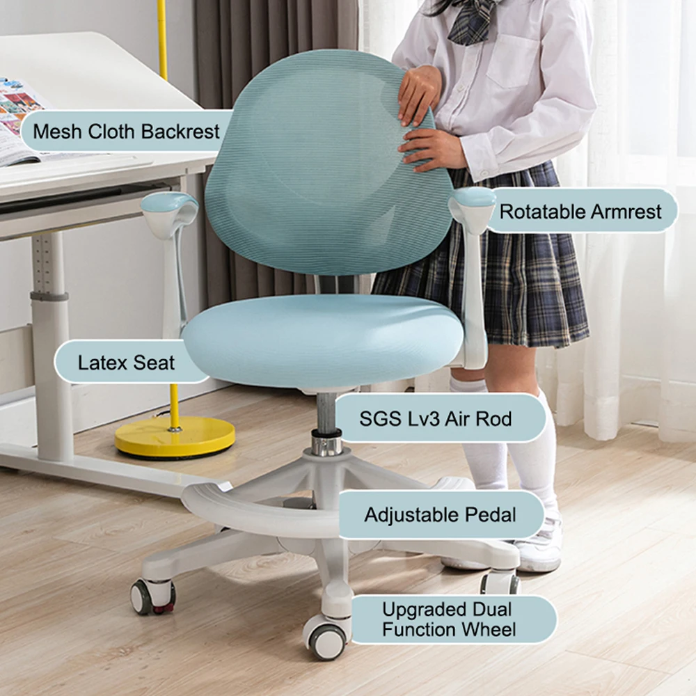Factory Wholesale Height Adjustable Kids Homework Table Home Furniture Children Study PP Ergonomic Baby Chair with Wheel