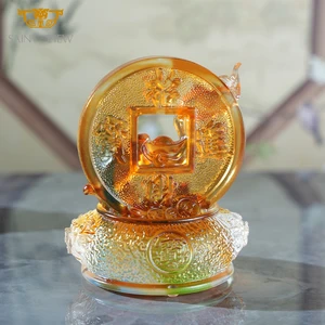 Chinese Coin Crystal Glass Dragon Sculpture Traditional Feng Shui Decor for Prosperity and Wealth