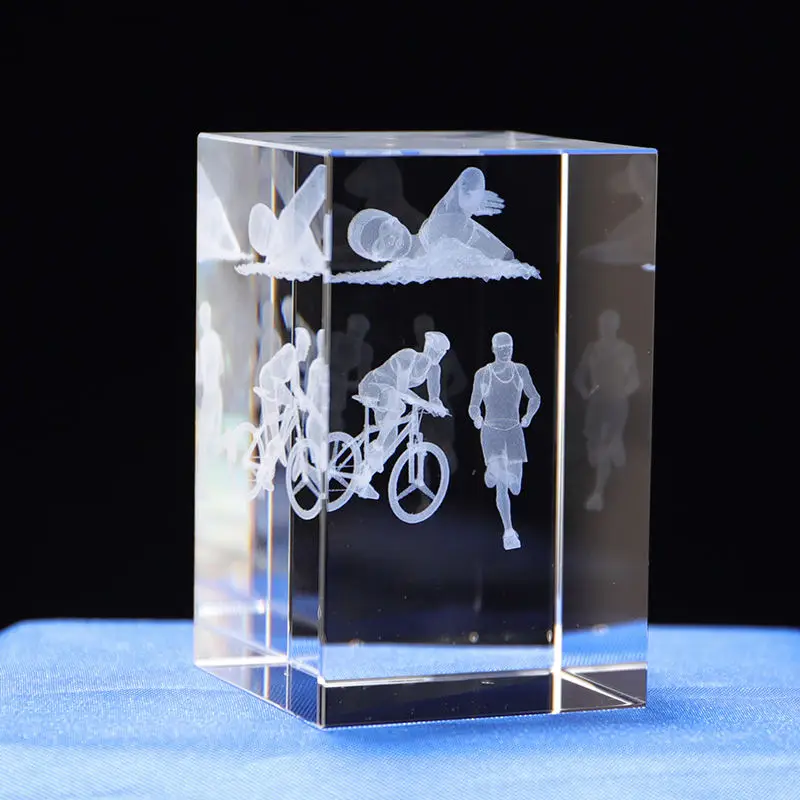 Customizable Crystal Souvenir 3D Laser Carved Angel Theme Swimming Triathlon Sport UV Printed Crystal Cube factory