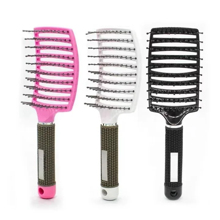 Custom Logo Colored Plastic Nylon Hair Brush Quick Drying Hallow Out Design with Curved Ventilation  for Entangled