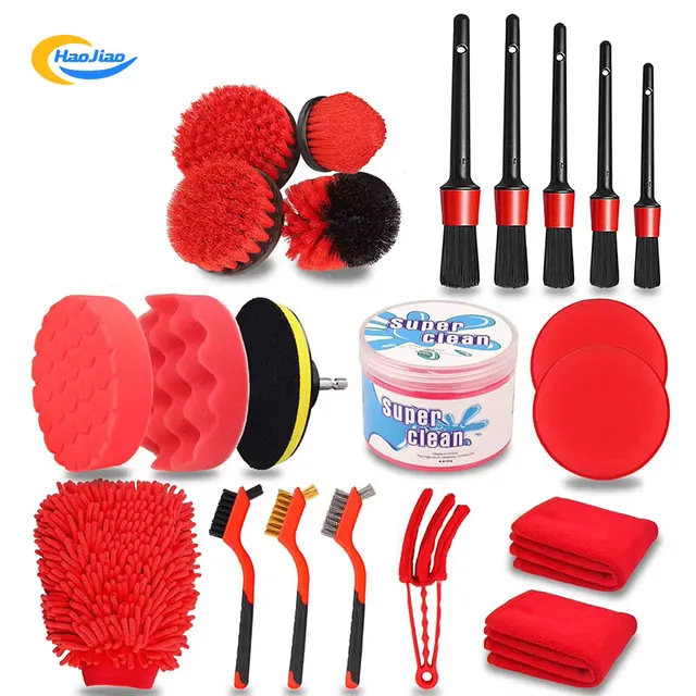 Pexmientas 21PCS Car Care Cleanings Car Detailing Brush Drill Washing Brush Set Buffing Sponge Pads Car Cleaning Tools Kit