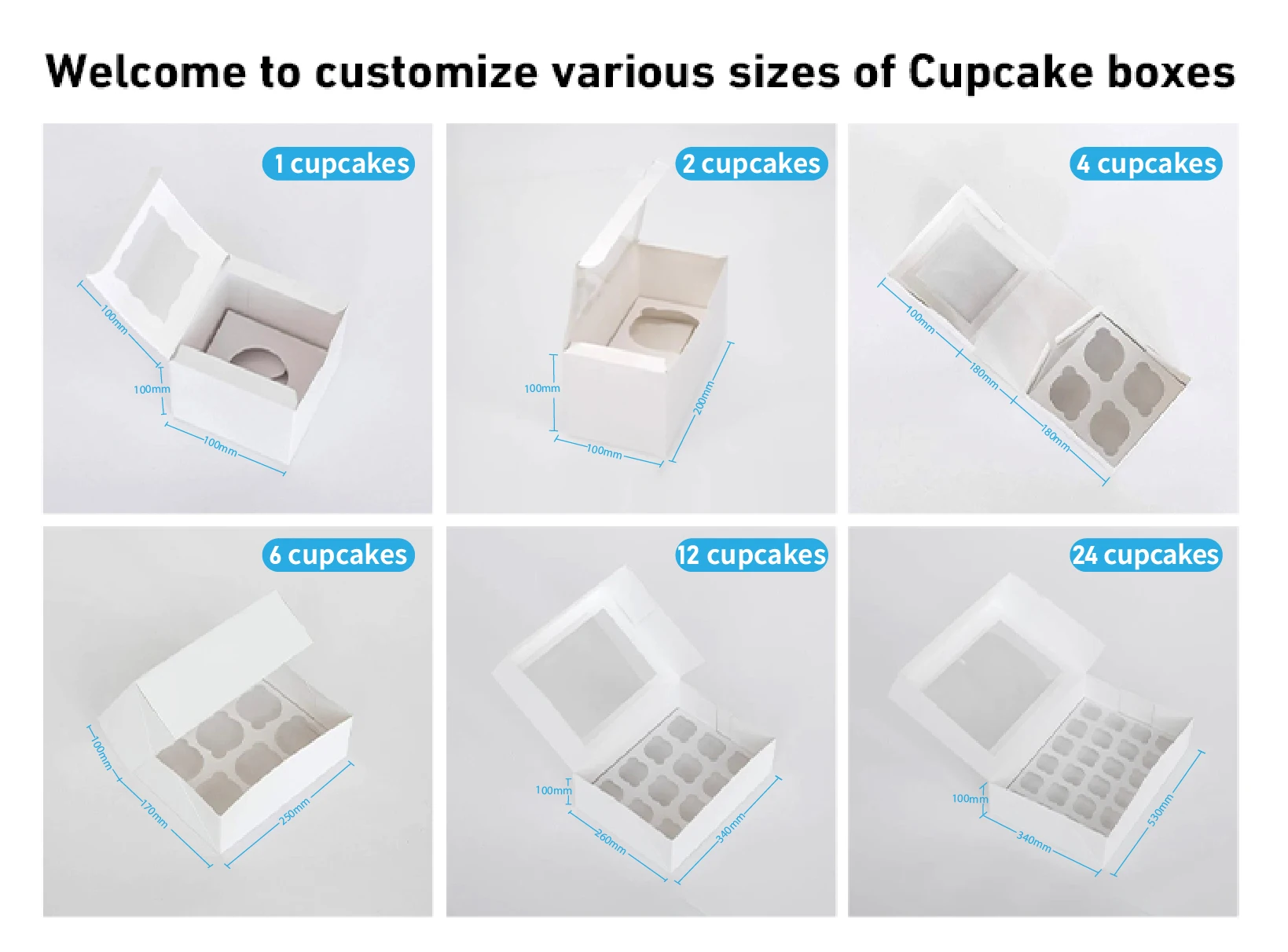 Customized White Cardboard Cupcake Box Can Accept Printing 12 Hole 