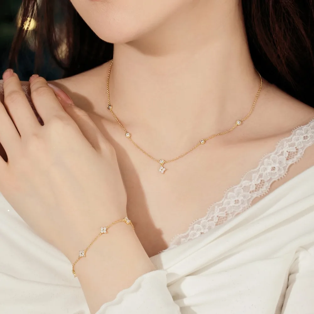 KAKODIY Trusted Jewelry Rhodium 18K Gold Plated 925 Sterling Silver Chain Four Leaf Clover 5A Zircon Women's Bracelet detail 1