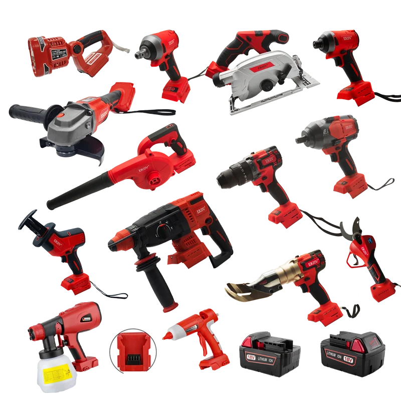 EKIIVHigh Quality Factory Made Combo Power Tools 10 Kits Tool Set Cordless Impact Wrench Angle Grinder Hammer Drill Set