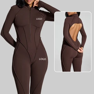 2026 Hot Sale Nylon Spandex Women Backless Full Zip Tummy Control Quick Dry Bodysuit for Gym Yoga Fitness Workout Wear