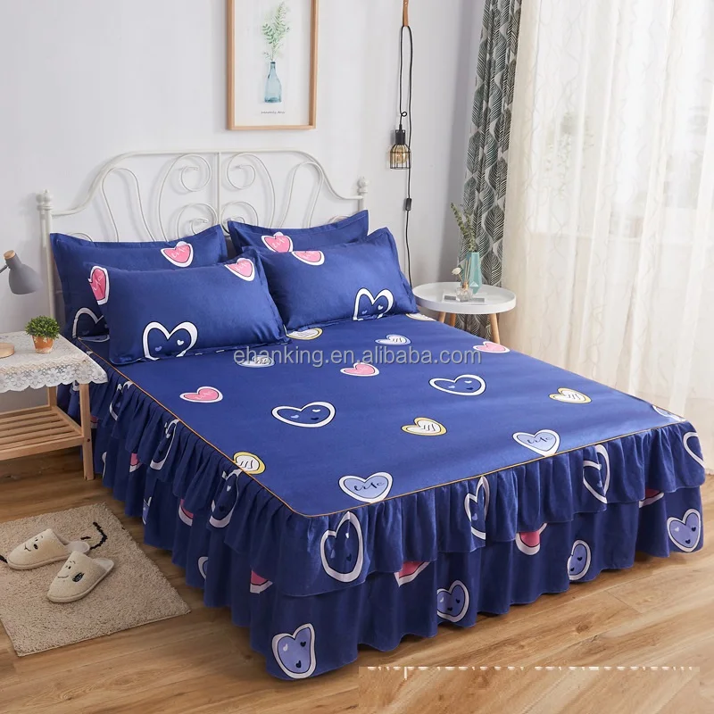 39 Colors Bed Skirts Set Double Layer Bedspread Floral Printed Bed