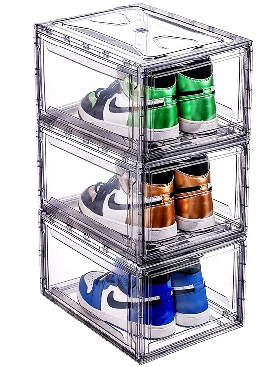 Stackable Clear Pet Acrylic Shoe Organizer Bins Drop Front