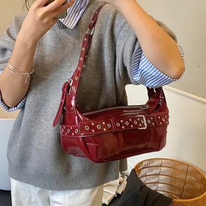 Women New Style Rivet Design Motorcycle Underarm Bag European American Fashion Trendy Retro Spicl Girl Belt Single Shoulder Bag