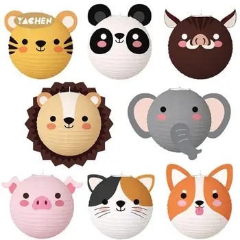 Yachen Reusable Folding Tiger Paper Lanterns Hanging Ornament Lamp Cover for Animal Theme Birthday Party Decoration Supplies