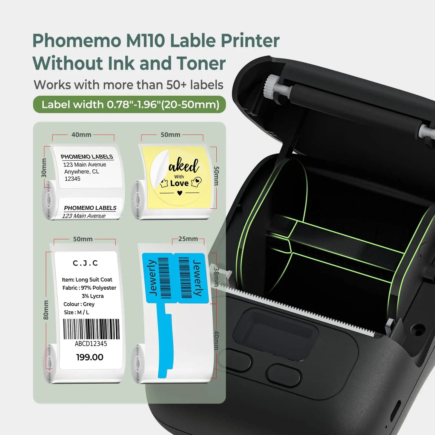 Phomemo M110 Label Printer Marcode for Shipping Labeling QR Code Clothing Mailing Sticker Printer for Phone PC Label Makers