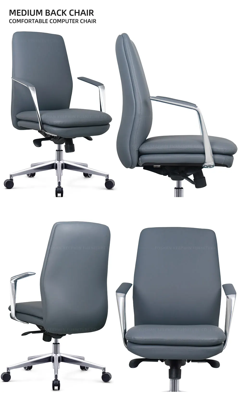 Modern Swivel Office Chair Living Room Home Study Blue Leather Visitor