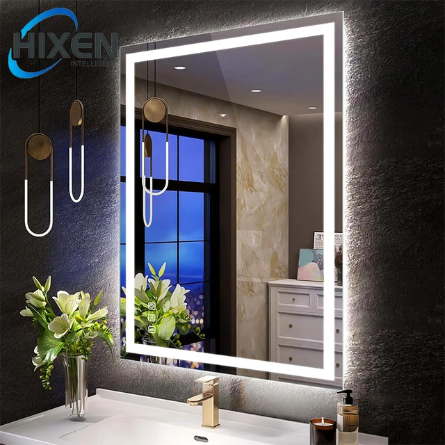 HIXEN rectangle 600x800mm frontlit backlit hotel bathroom smart touch screen led light mirror