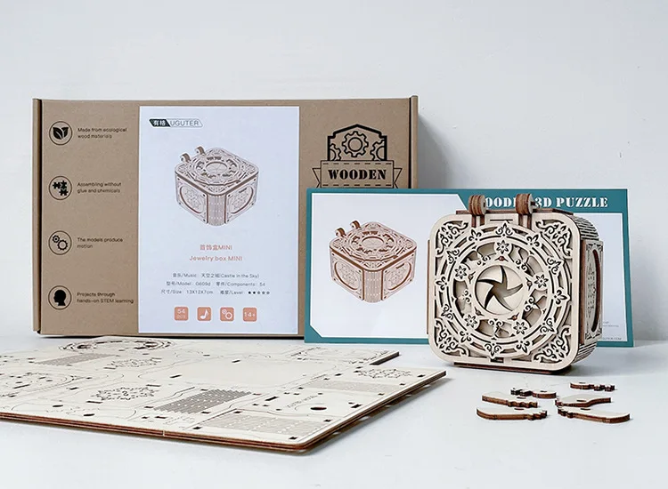 Super Nice Quality Plywood Wooden 3D Puzzle for Kids Adults Music Box 3D Puzzles, DIY Wooden Mechanical Building Mod