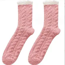 Fashion  Ladies Pop Rim Warm Winter Tube Fluffy Socks Thick Sleeping Floor Cozy Crew  Home Socks for Women