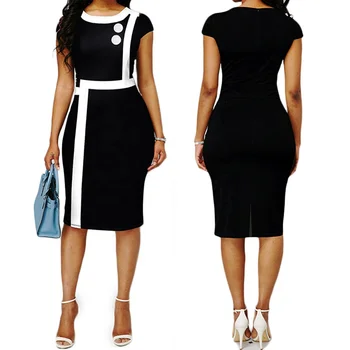 Elegant Patchwork Black Formal Work Sheath Dress Summer 2022 Ladies ...