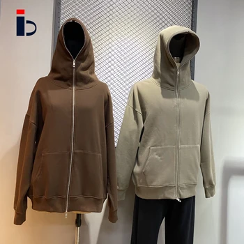 High Quality Custom Logo Cotton Fleece Designer Streetwear Drop Shoulder Blank Full Zip Up Hoodie