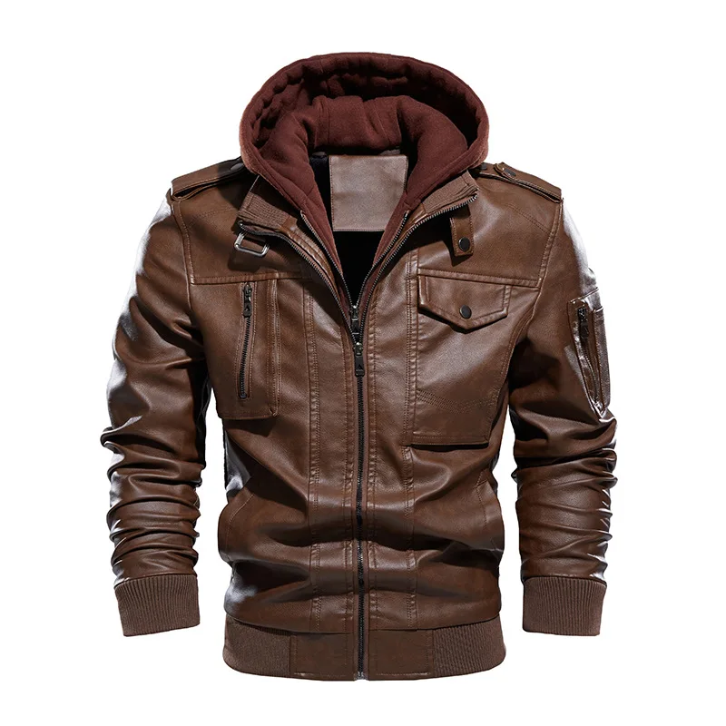 2024 Men's Jackets Casual Stand Collar PU Leather Zip-Up Motorcycle Bomber Winter Waterproof Jacket With a_voghion.com