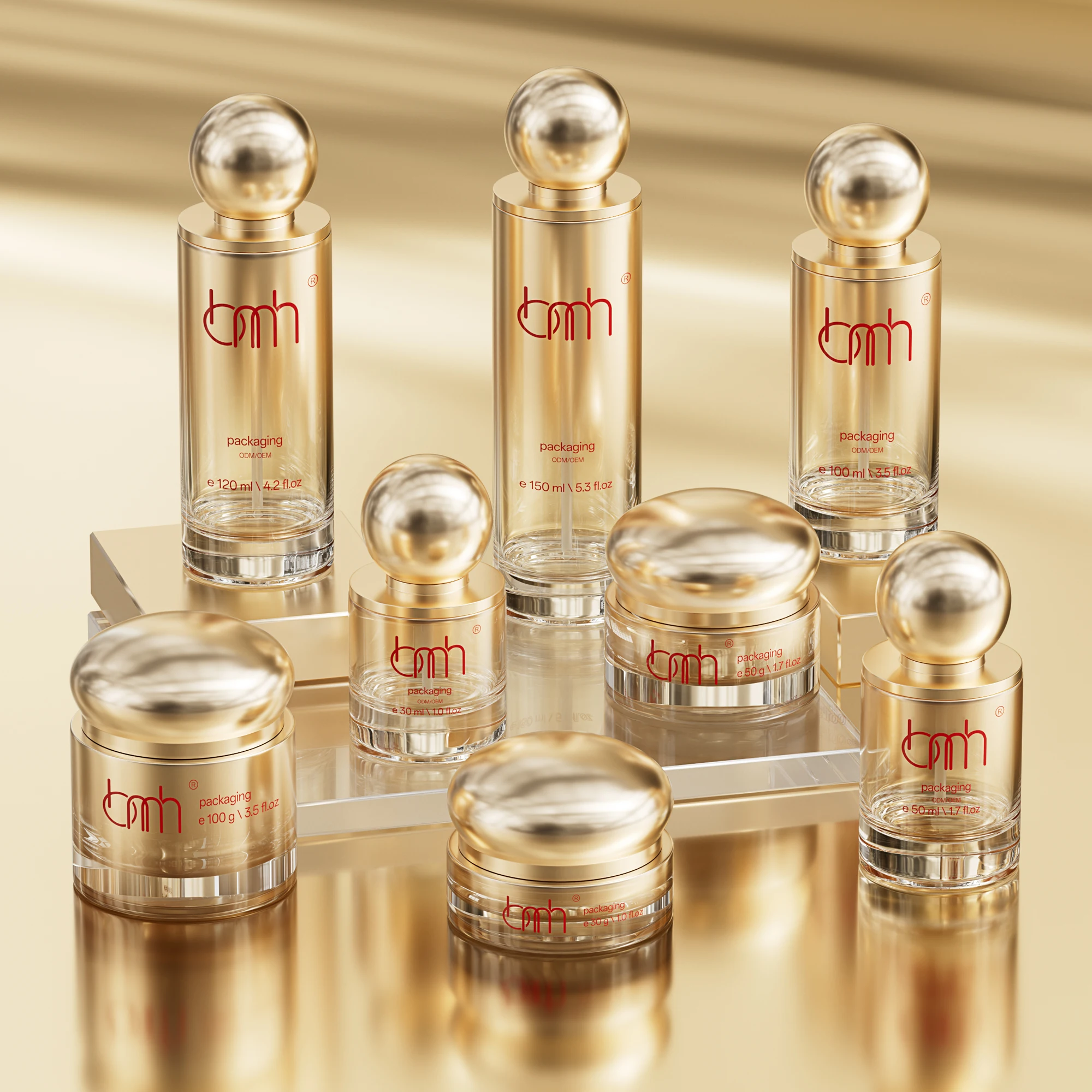 Custom Printed Empty Skincare Glass Lotion Bottle Pump Unique Coloured Gradient Cosmetic Packaging Set Flat for Skin Care Serum
